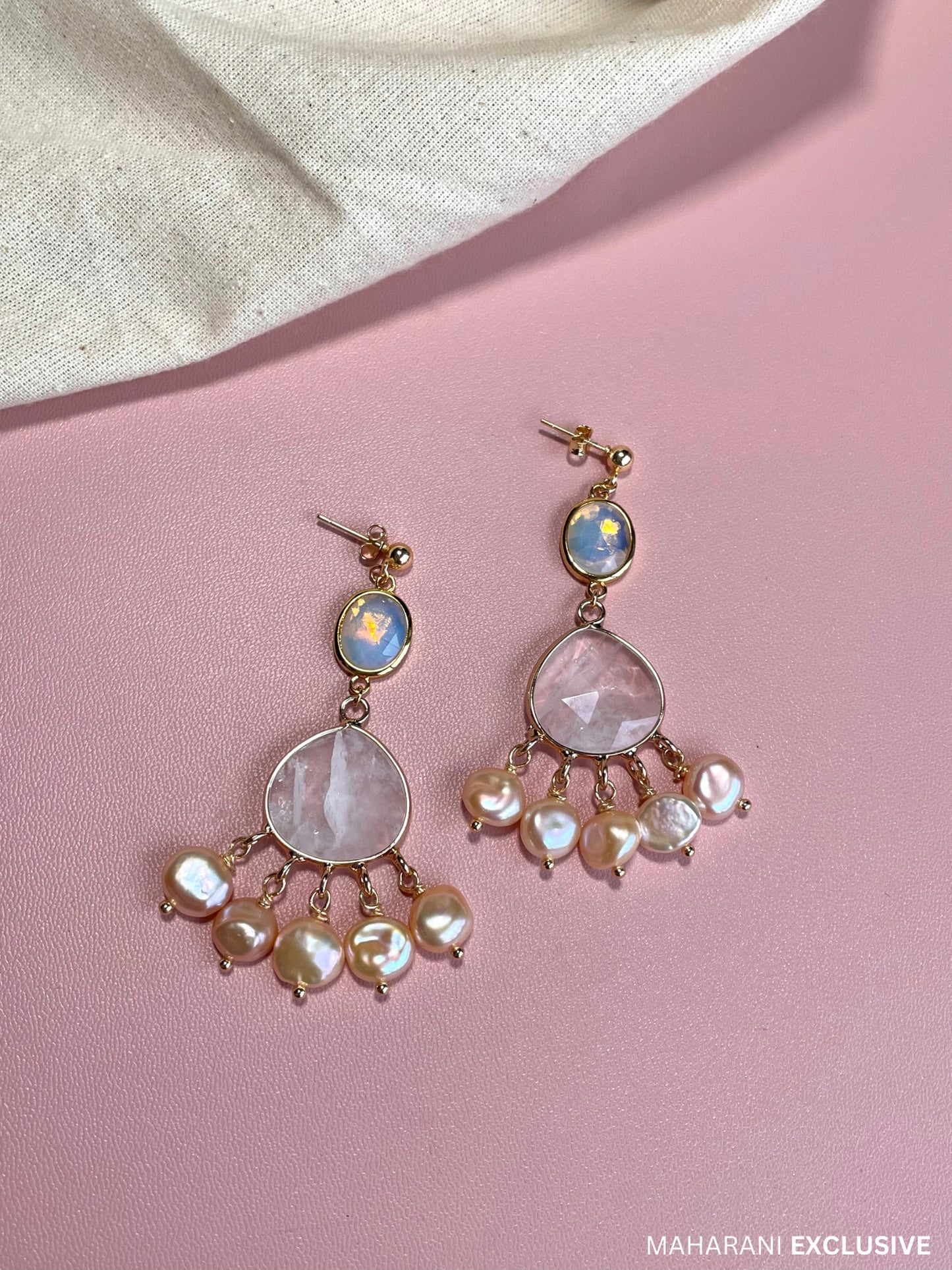 Cyra Opal, Clear Quartz & Pearl Earrings