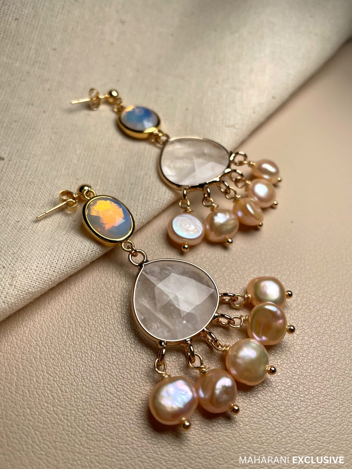 Cyra Opal, Clear Quartz & Pearl Earrings