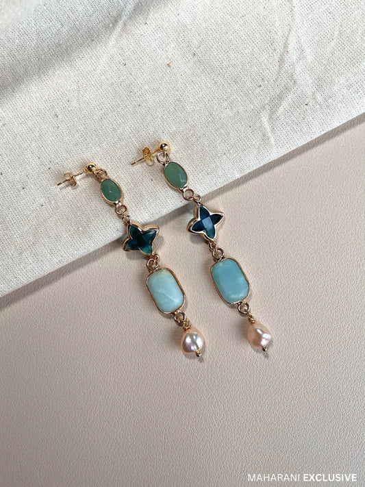 Aruni Aventurine, Amazonite & Pearl Earrings