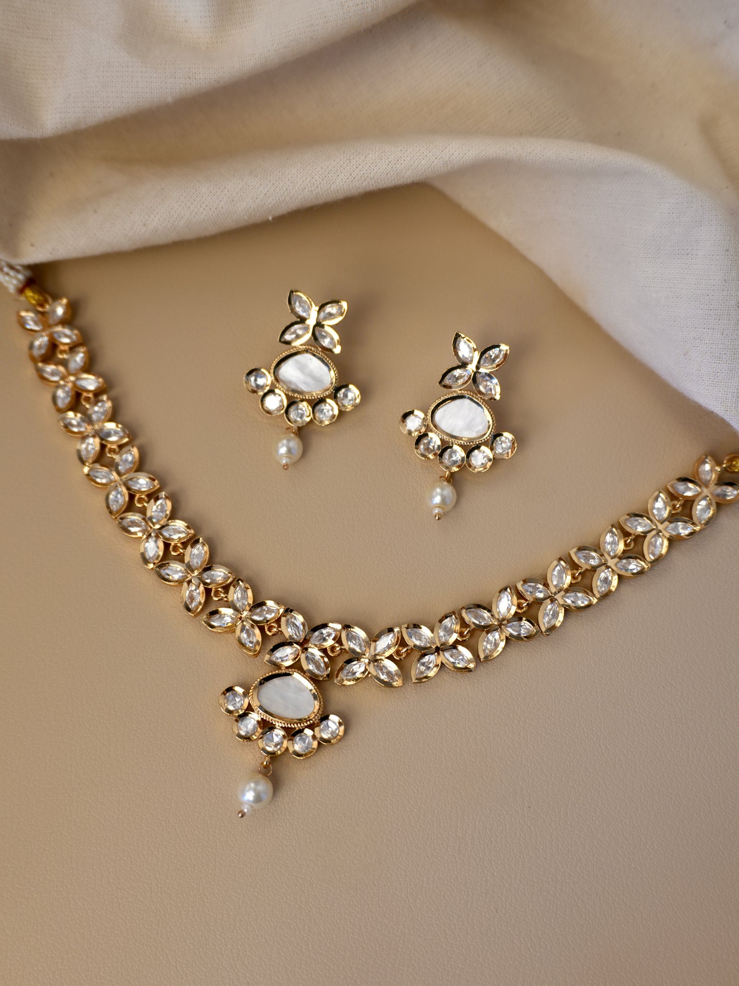 Rohini Mother of Pearl Kundan Necklace Set