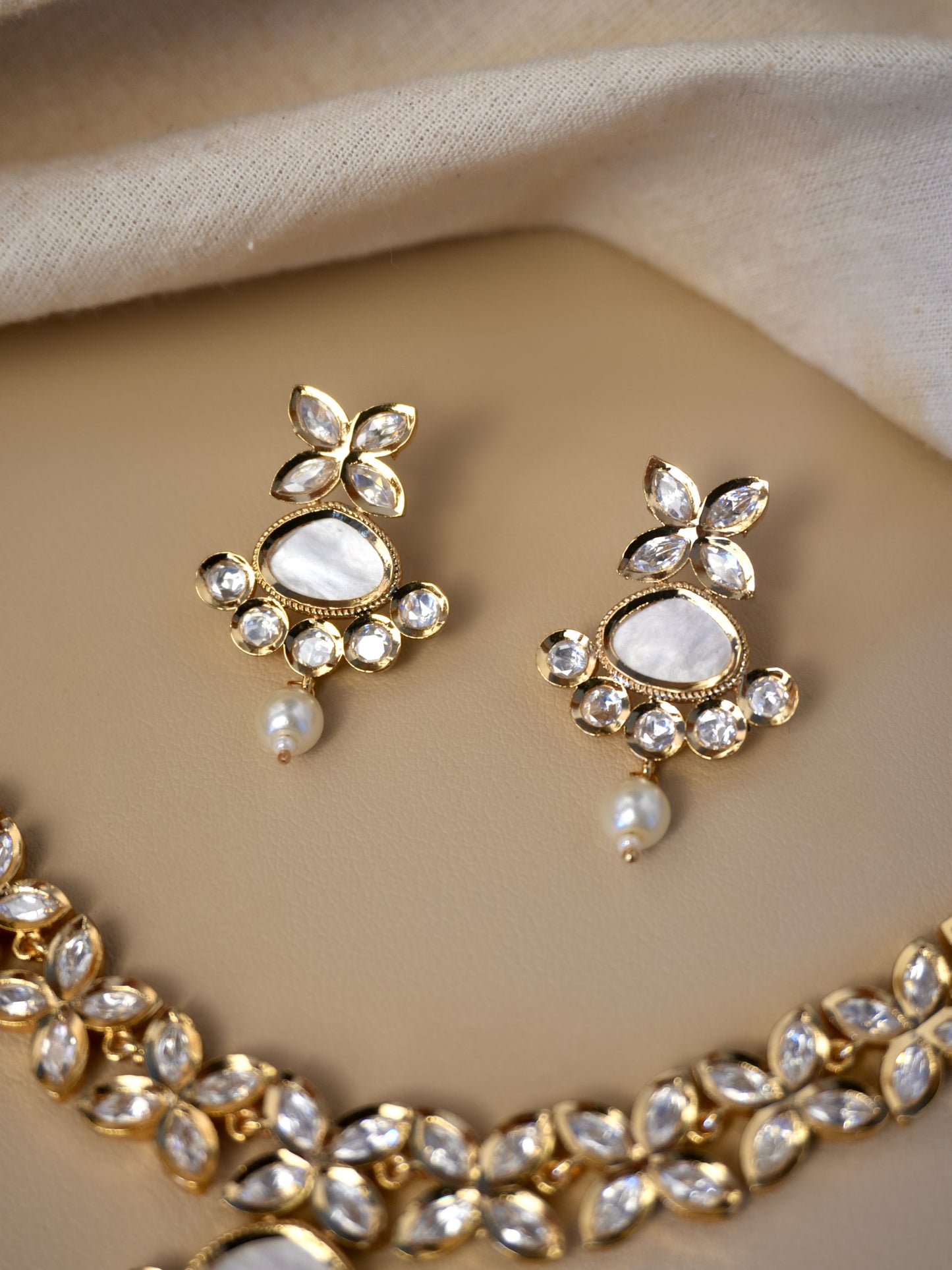 Rohini Mother of Pearl Kundan Necklace Set