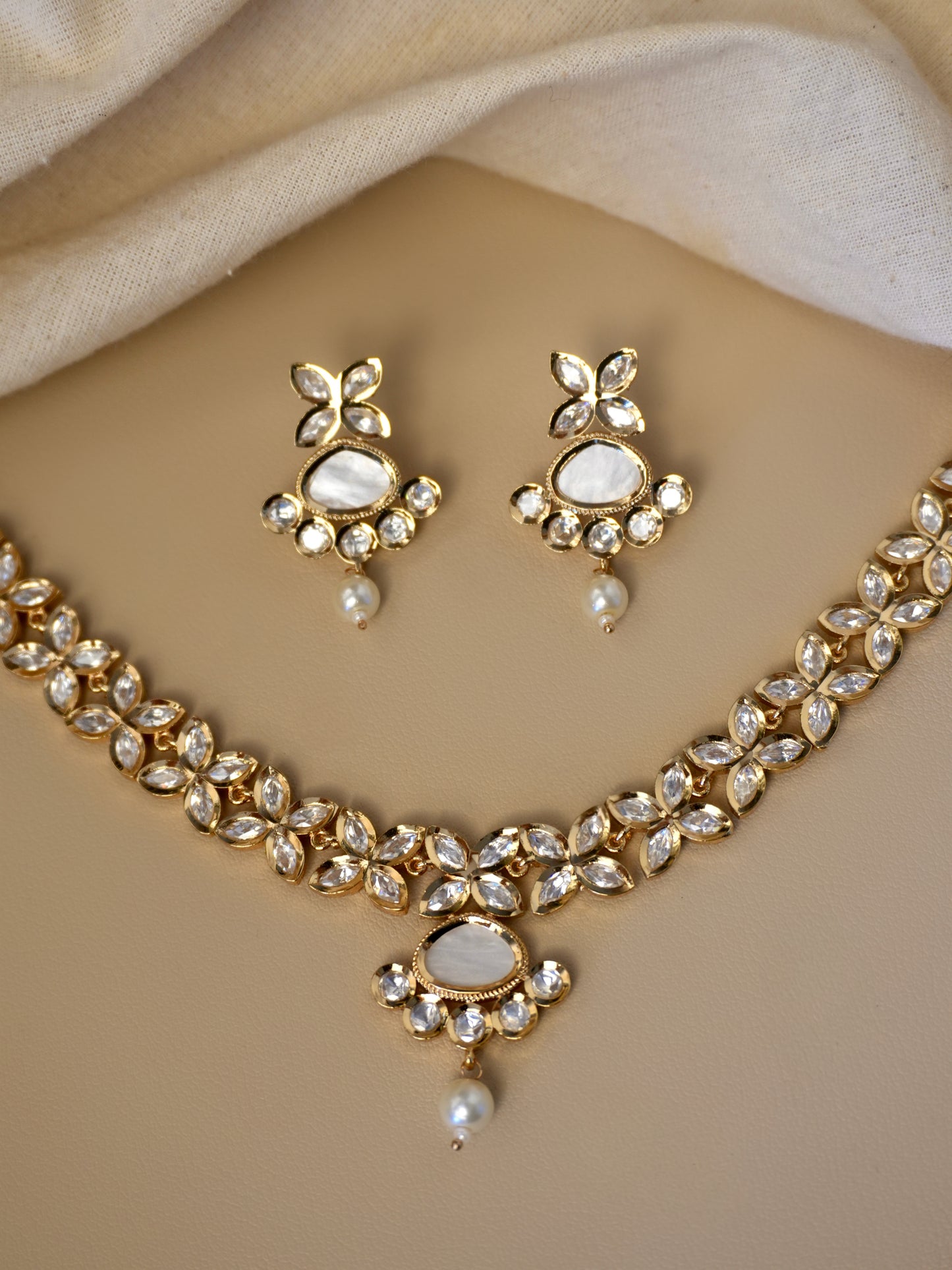 Rohini Mother of Pearl Kundan Necklace Set