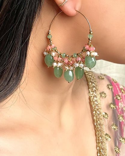 Aria Green Aventurine and Pearl Hoops