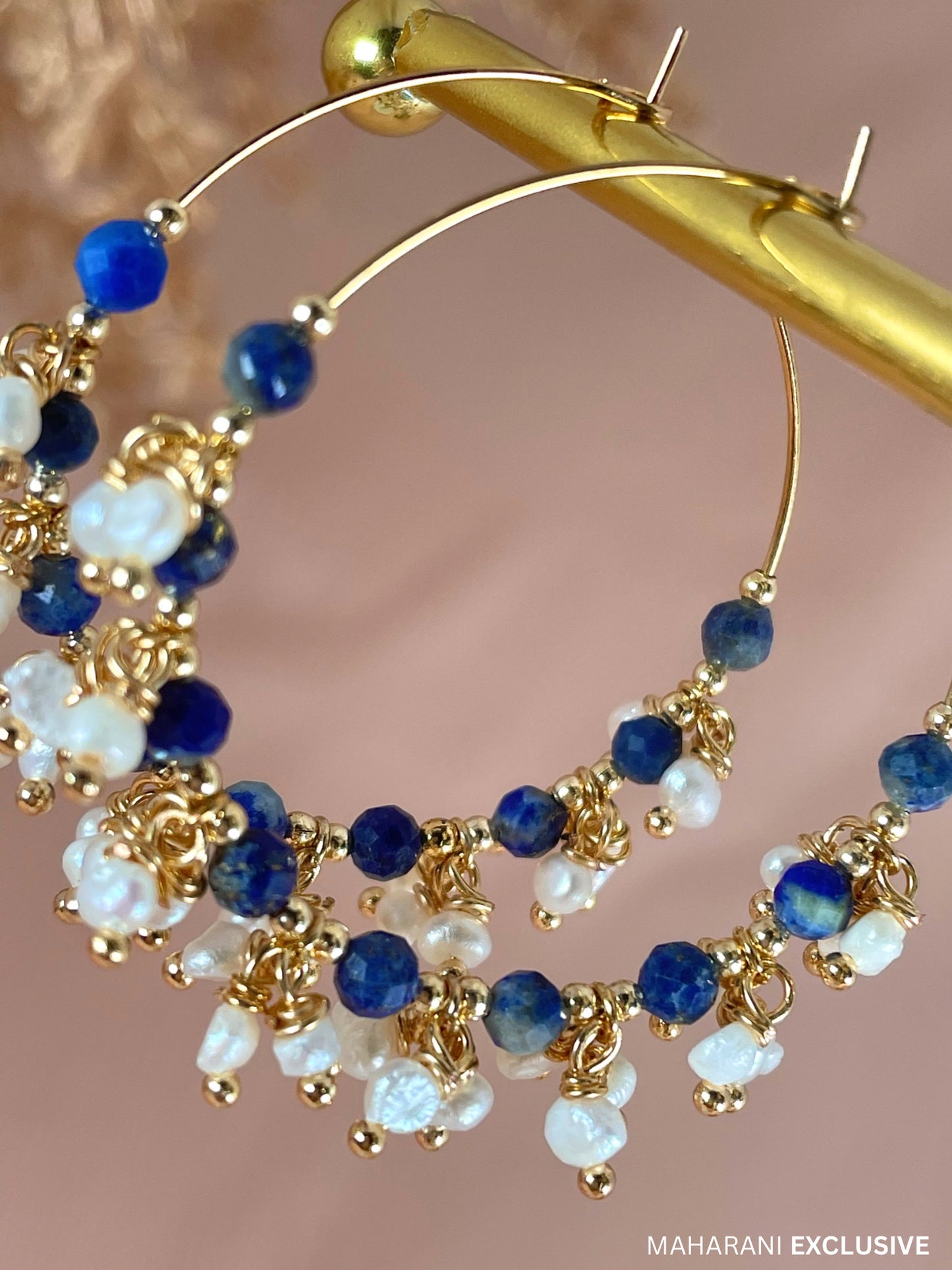 Neysa Lapis Lazuli and Pearl Hoops