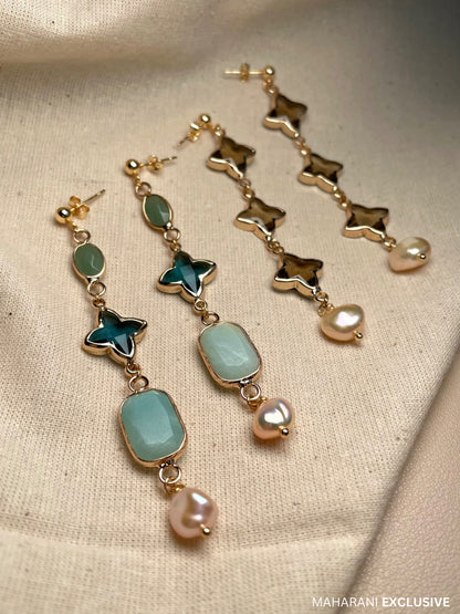 Aruni Aventurine, Amazonite & Pearl Earrings