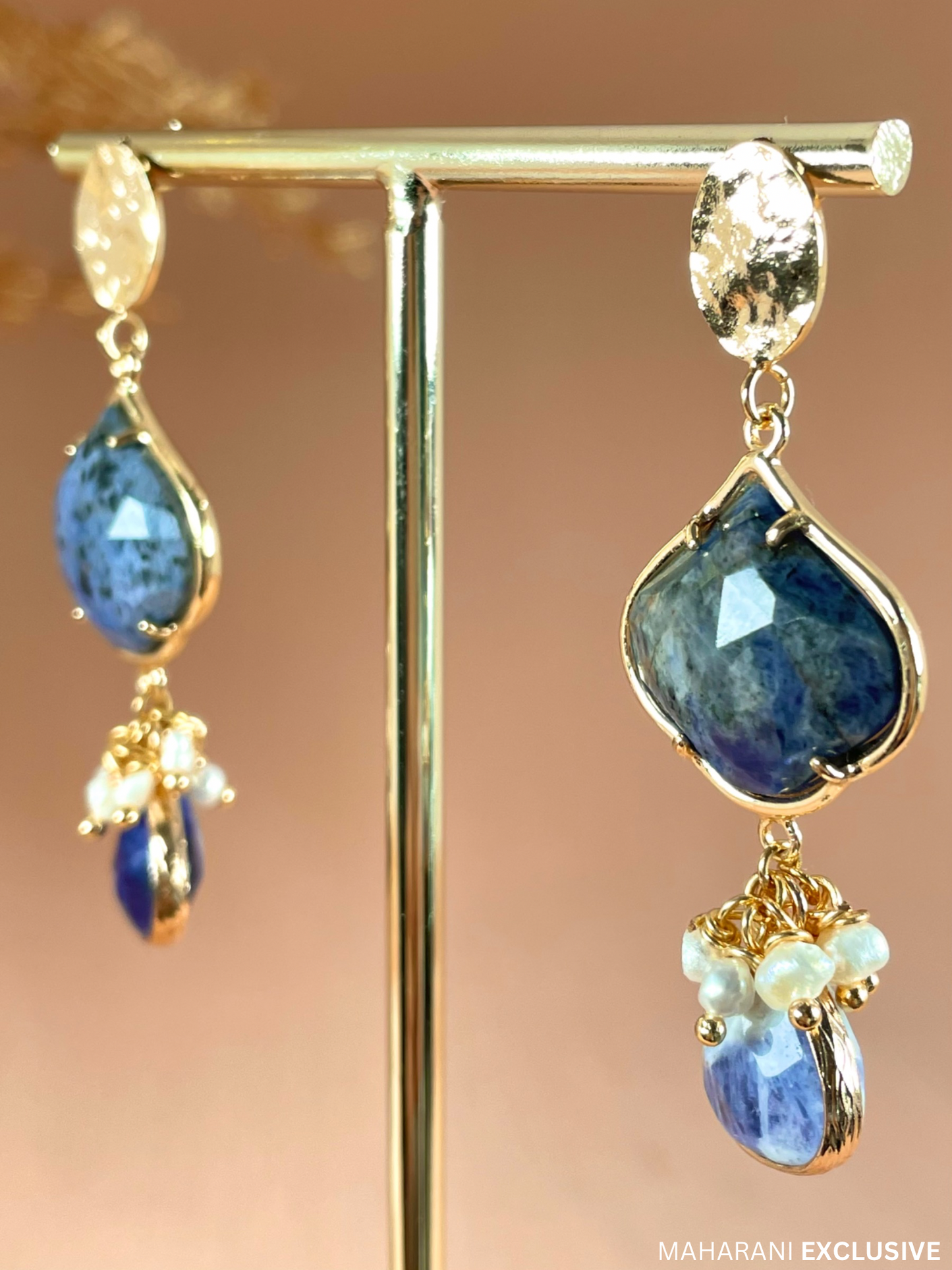 Kaeya Sodalite and Pearl Earrings