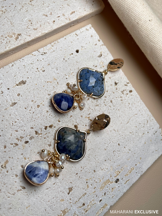 Kaeya Sodalite and Pearl Earrings