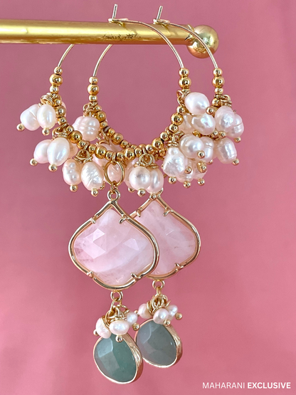 Rani Rose Quartz and Pearl Earrings